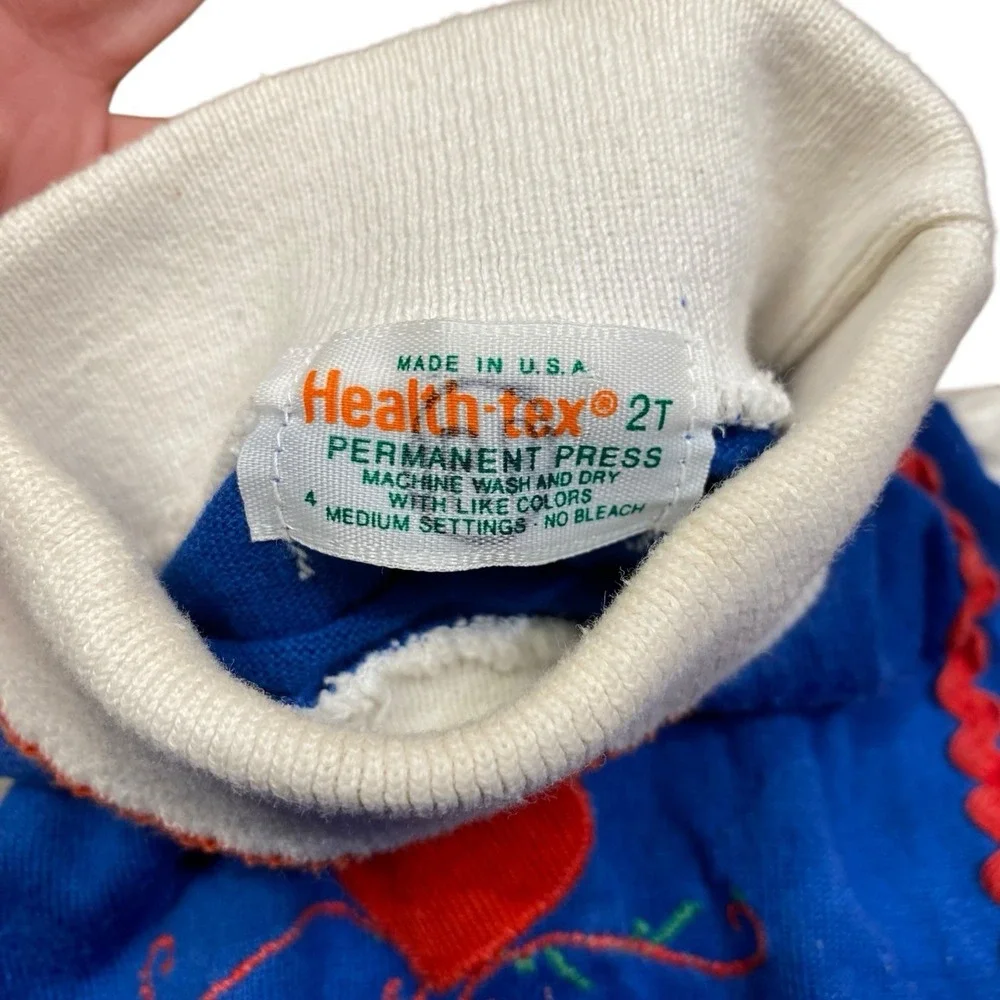 Health Tex Dress Girls Size 2T Red White‎ Blue Vintage Red Heart Folk Print